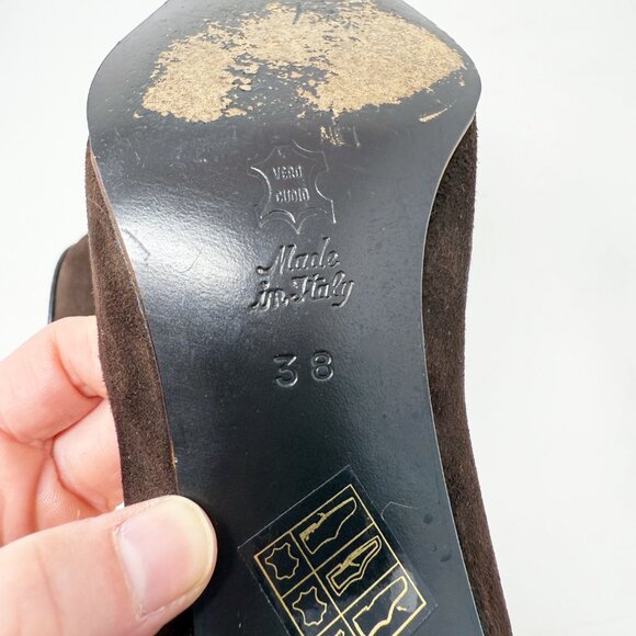 Vintage 90s Battaglia Brown Suede & Patent Leather Pointy Toe Heels Size EU 38 - Picture 7 of 10